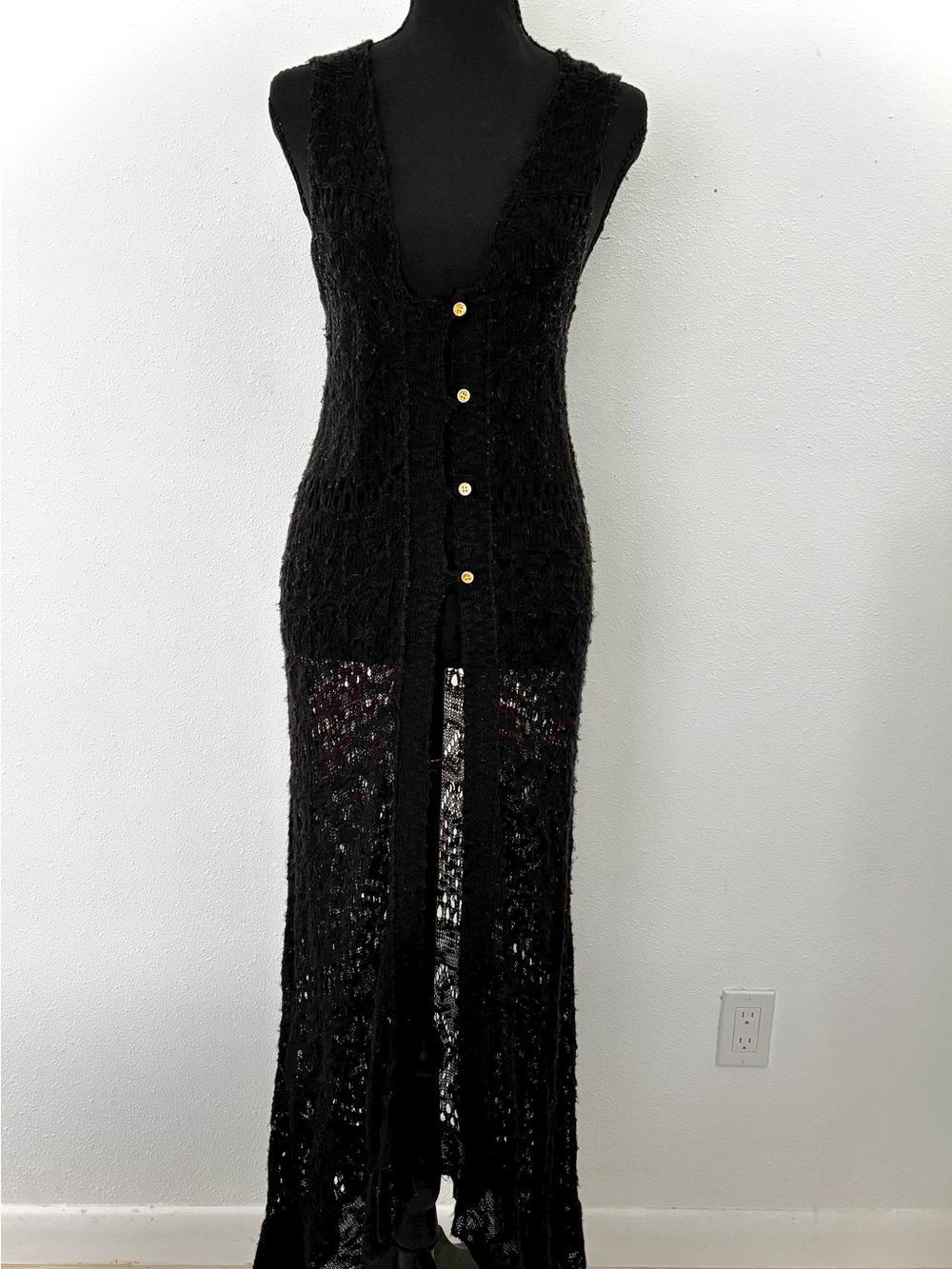 Charlotte Russe Black lightweight Knit Long duster Button Vest